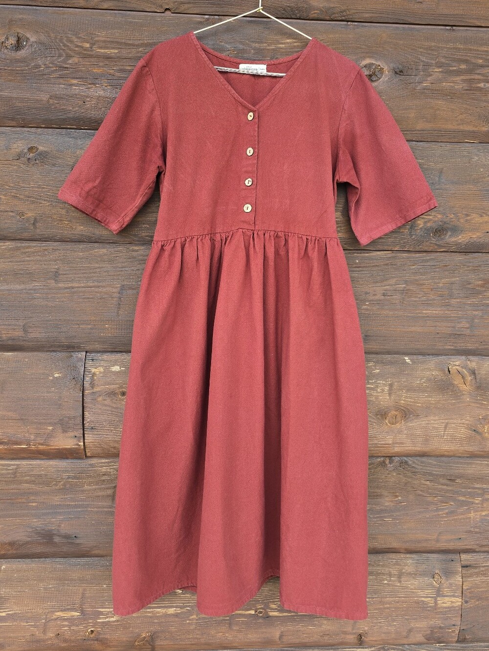 Little Cottonwood Red Cotton Linen Blend Midi Dress Short Sleeve Size Large